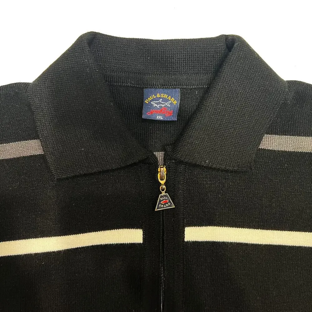 Paul & Shark Yachting Mens XXL Black Striped Quarter Zip Cotton Sweater Italy